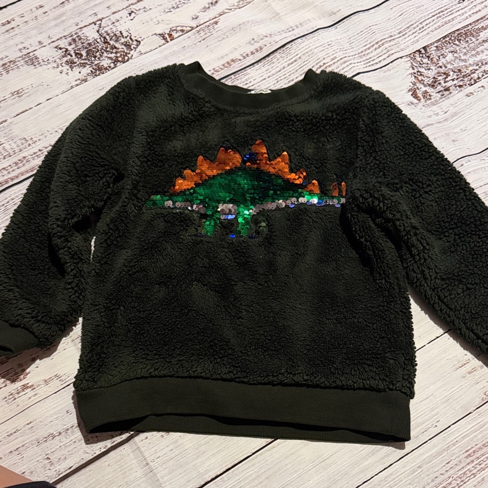 H&M Sherpa Sweatshirt with Sequin Dinosaur